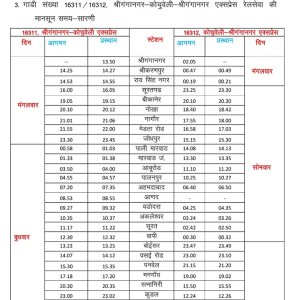 Train Timing Change