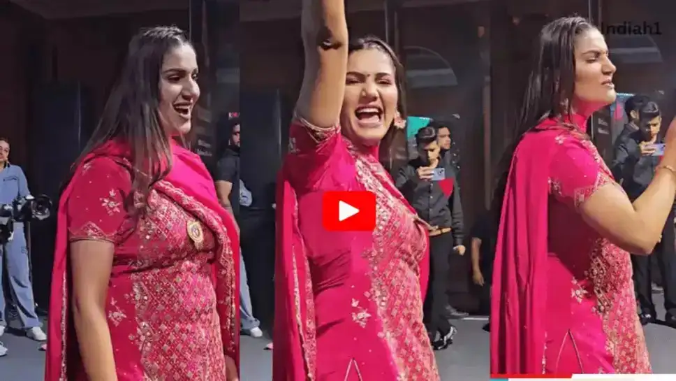 Sapna Chaudhary Dance Sapna Chaudhary wore a red suit and flaunted her slim waist, uncle was thrilled to see her dance