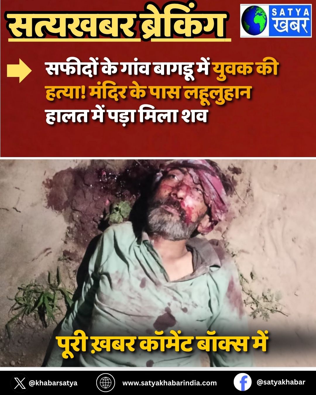 Haryana News: सफीदों के गांव बागडू में युवक की हत्या! मंदिर के पास लहूलुहान हालत में पड़ा मिला शव 