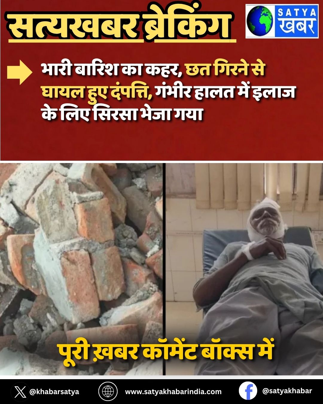 Haryana News: भारी बारिश का कहर, छत गिरने से घायल हुए दंपत्ति, गंभीर हालत में इलाज के लिए सिरसा भेजा गया