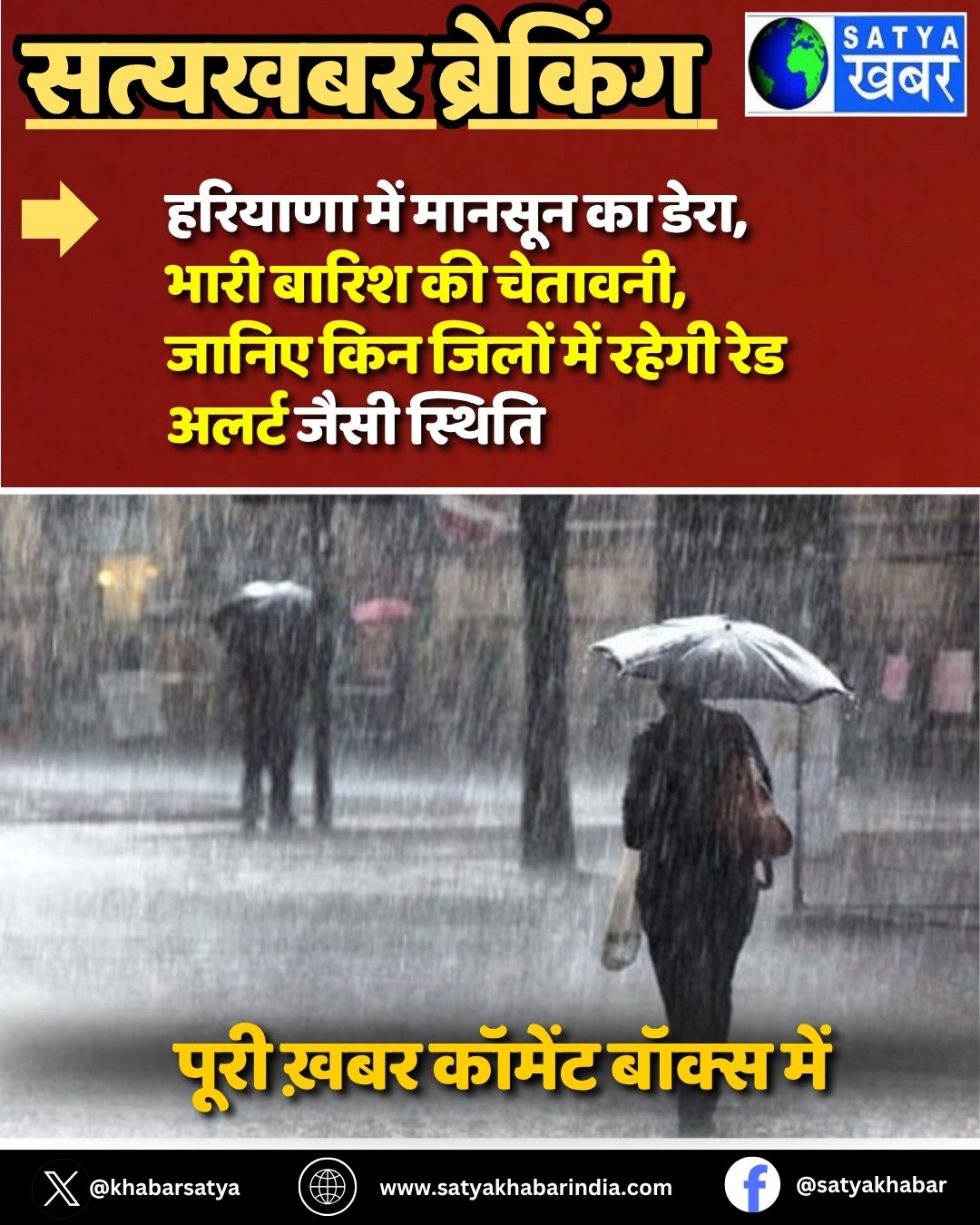 Haryana Weather: हरियाणा में मानसून का डेरा, भारी बारिश की चेतावनी, जानिए किन जिलों में रहेगी रेड अलर्ट जैसी स्थिति