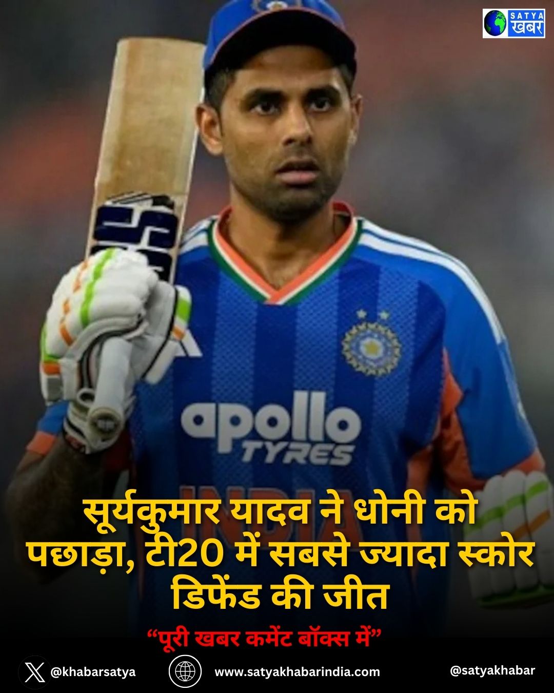 सूर्यकुमार यादव ने धोनी को पछाड़ा, टी20 में सबसे ज्यादा स्कोर डिफेंड की जीत