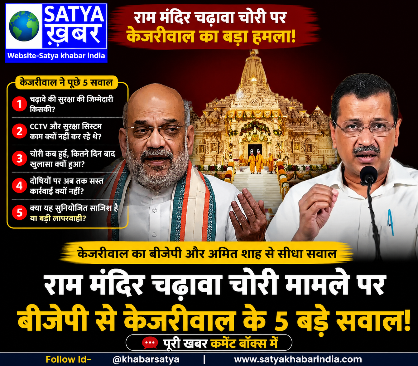 राम मंदिर चढ़ावा चोरी मामले पर केजरीवाल का हमला, बीजेपी और अमित शाह से पूछे पांच सवाल