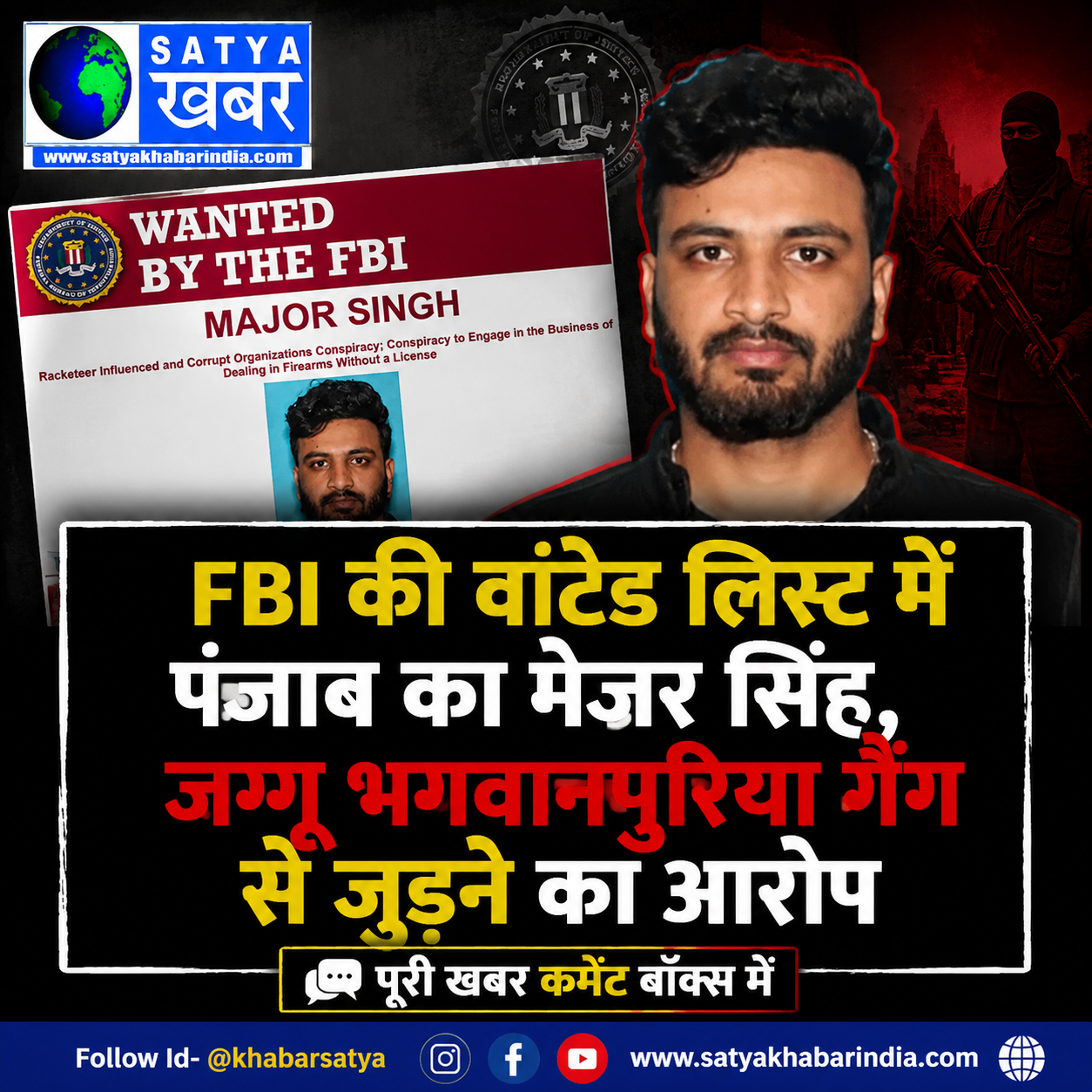 FBI की वांटेड लिस्ट में पंजाब का मेजर सिंह, जग्गू भगवानपुरिया गैंग से जुड़ने का आरोप